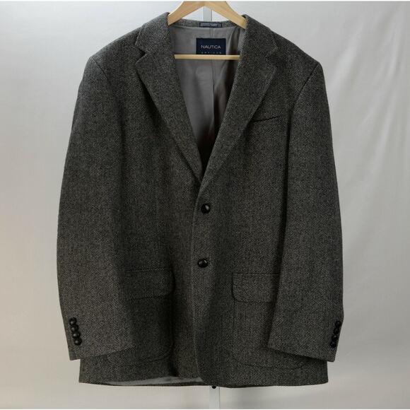 Nautica Options Gray Charcoal Black Blazer Herringbone Sport Coat Jacket 42R - Picture 1 of 7